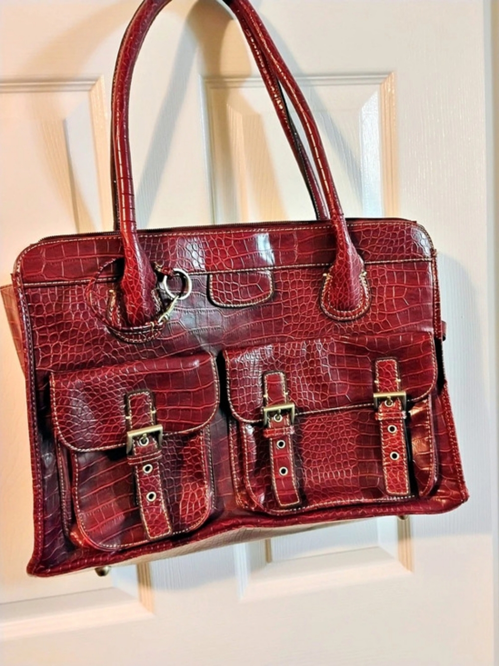 Crocodile Embossed Tote in Red Merona